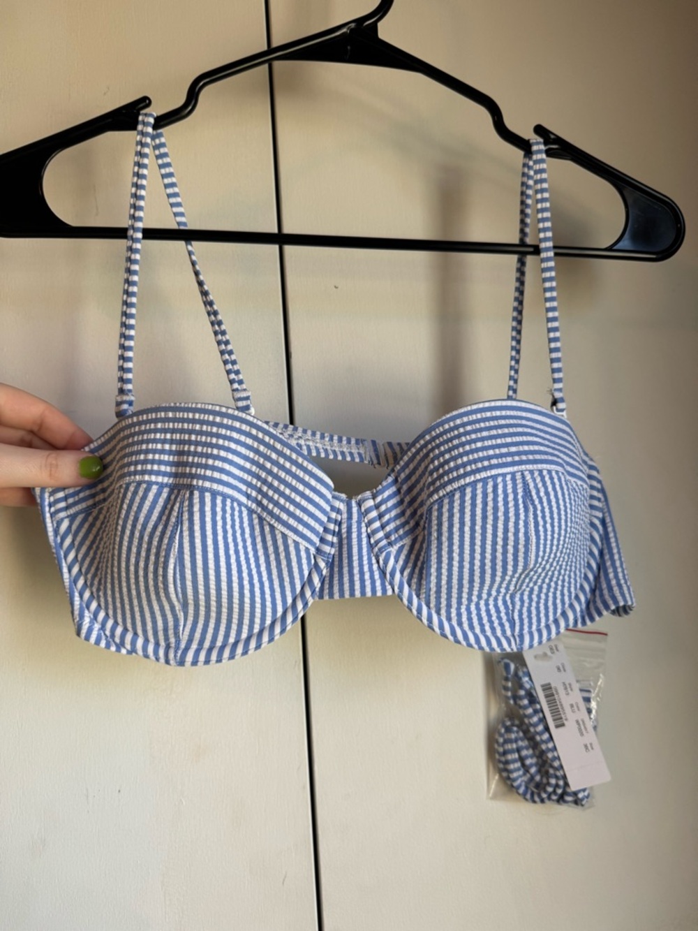 J. Crew Blue & White Seersucker Underwire Bikini Top